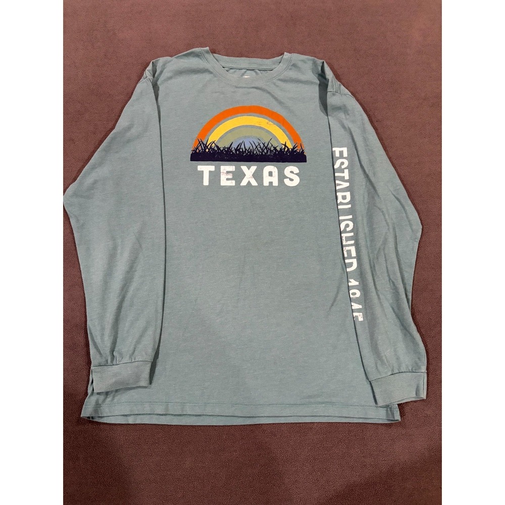 Home Free T Shirt Mens Large Teal Texas Established 1845 Sunset Graphic Cotton